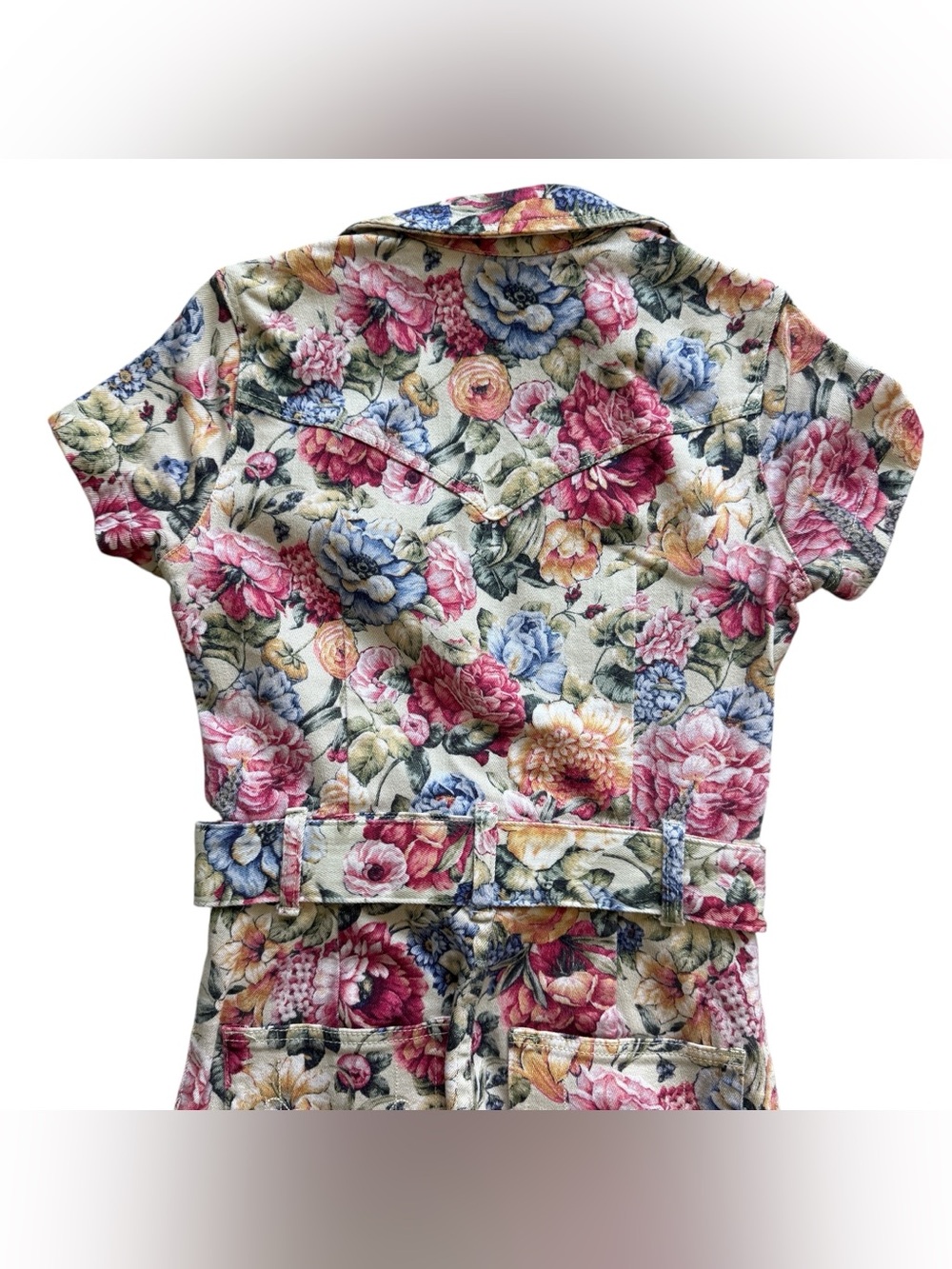 Show Me Your Mumu Jacksonville Floral Denim Belted Jumpsuit S Boho Dusty Meadows - Picture 12 of 15